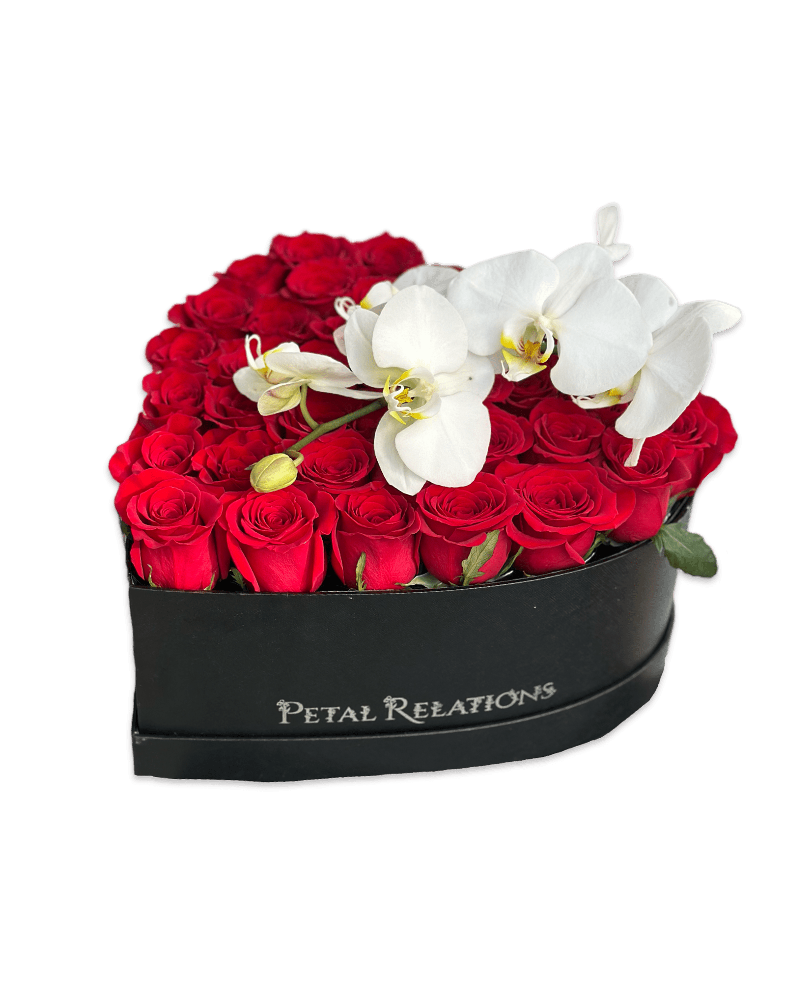 red roses white orchids Be Mine with Phalaenopsis Orchid - Petal Relations