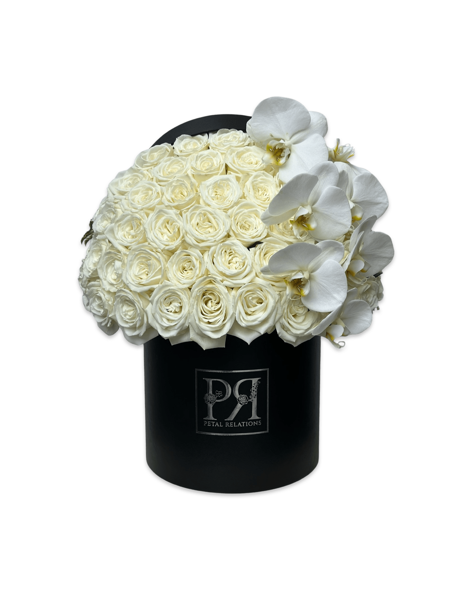 White Simply Rose with Phalaenopsis Orchid in a Box - Petal Relations